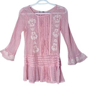 Free People dainty lightweight embroidered pink lace top women’s XS
